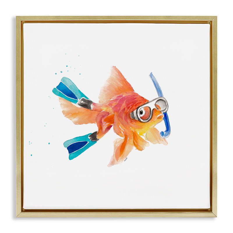 «Goldfish Pet Snorkel Gear» par Lanie Loreth, Cadre flottant métallique doré, H 18 po x l 18 po