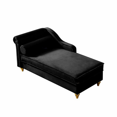 Modern Upholstery Chaise Lounge Chair with Storage Velvet (Black)
