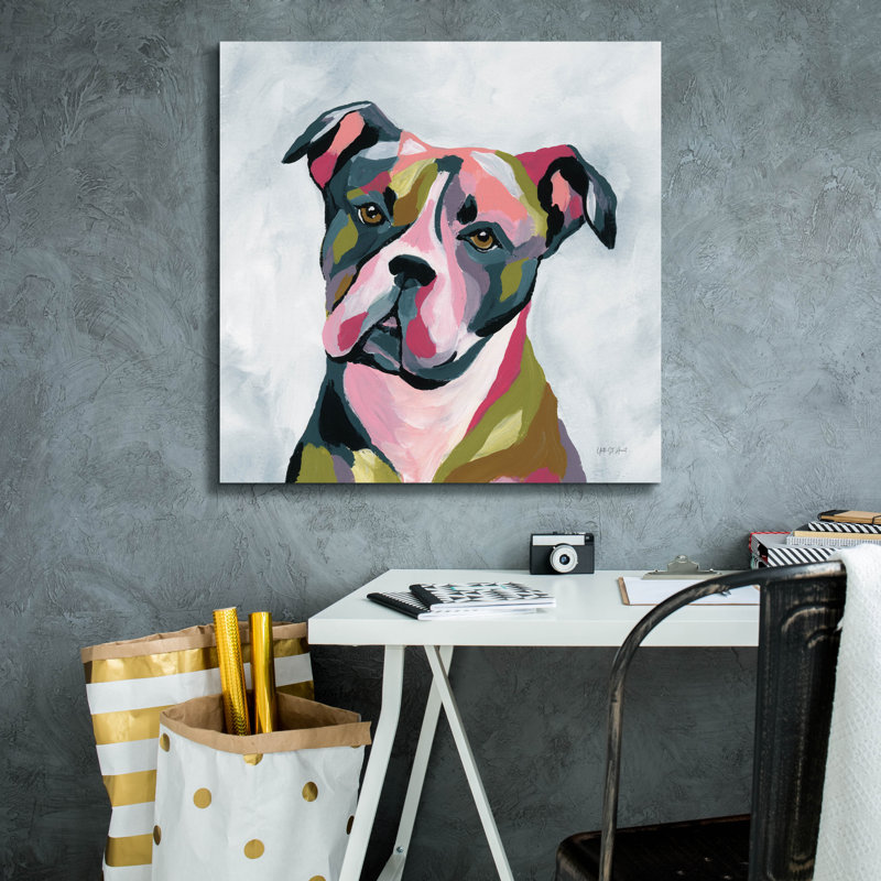 «Abstract Pitbull» par Yvette St. Amant, art mural sur toile, H 26 po x l 26 po x P 1,5 po