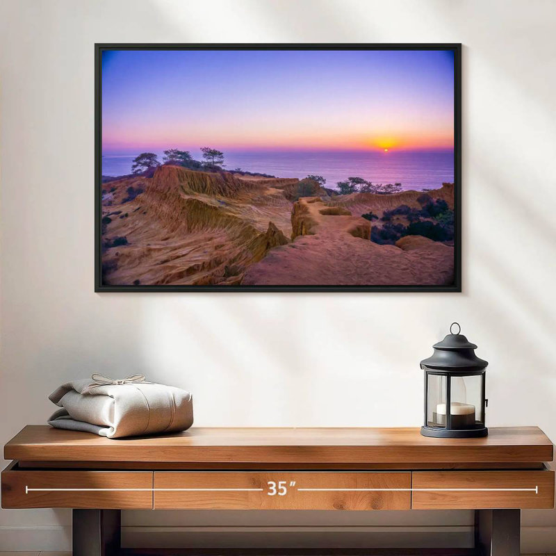 Coucher de soleil Torrey Pines, 25 po x 17 po, Cadre flottant noir