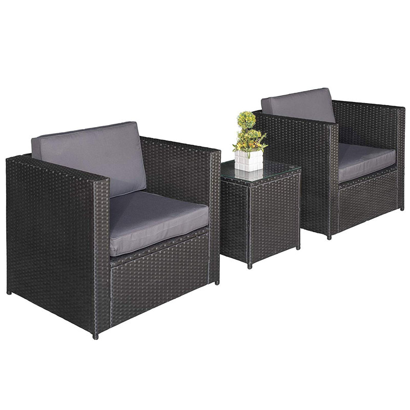 Alyce 2 Seater Rattan Conversation Set, Black