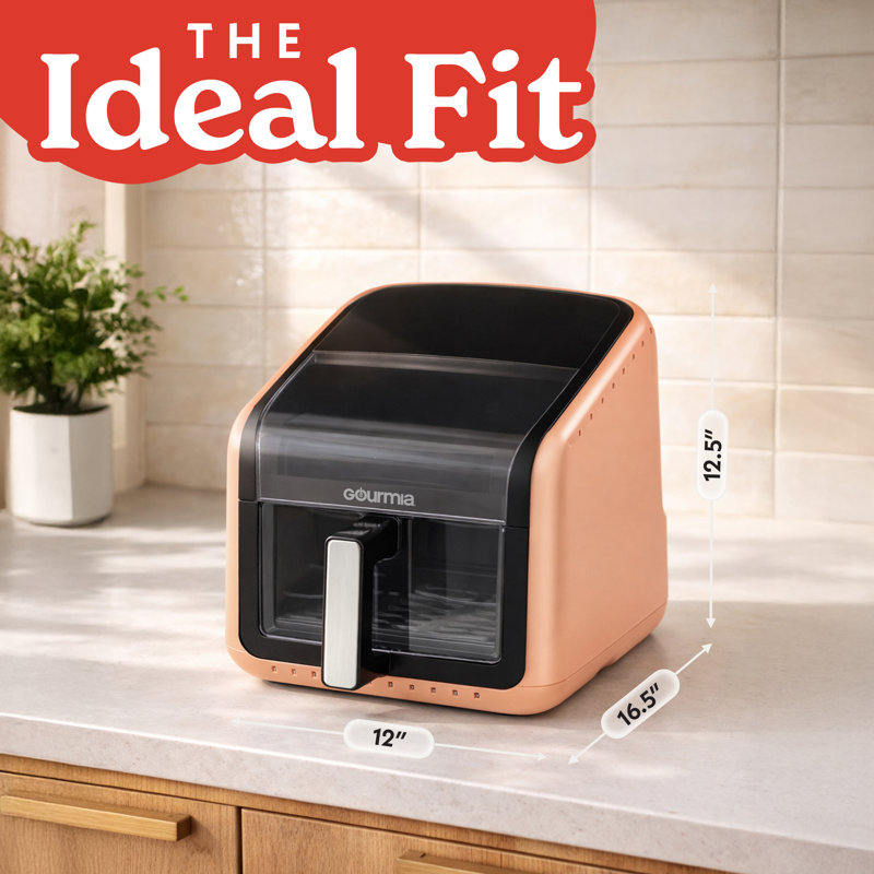 Gourmia 7 Qt Digital Air Fryer with Easy-View Window, 3D Holographic Display & FryForce 360° Technology – 12 Presets, Dishwasher-Safe Basket, Peach