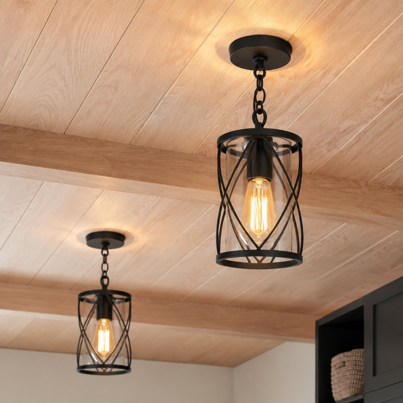 Lanternes suspendues d'extérieur 1 lumière avec cylindre en verre transparent à hauteur réglable (ensemble de 2)