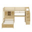 Lit mezzanine simple au-dessus de simple avec bureau intégré, escalier, compartiments de rangement et tablettes-289838389