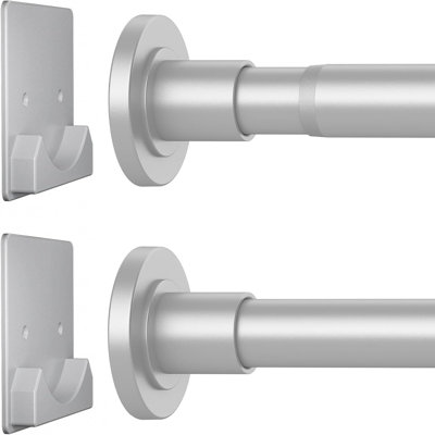 Matte Silver Shower Curtain Rod,1 Inch Diameter Stainless Steel Adjustable Spring Tension Rods 32 To 80",with Holders,anti-slip,curtain Rods No Drilling(1 Pack)