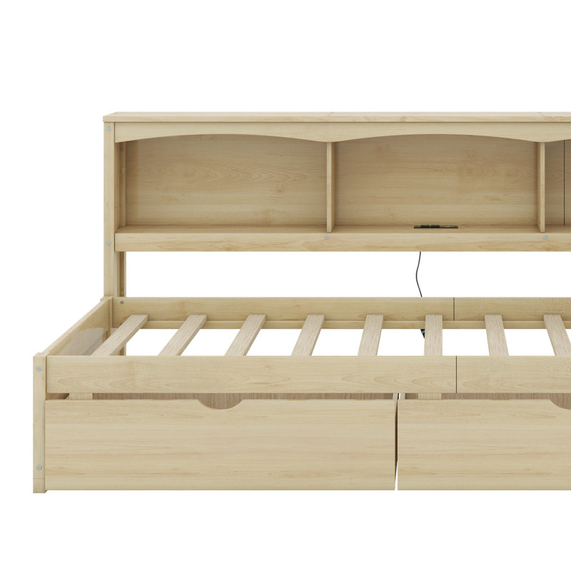 Daybed With Storage Drawers, Storage Cabinets And USB Ports, Natural