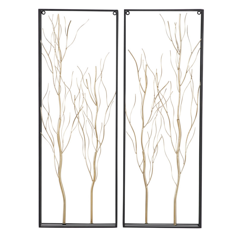 Metal Branch Tree Gold Wall Decor with Black Frame Set