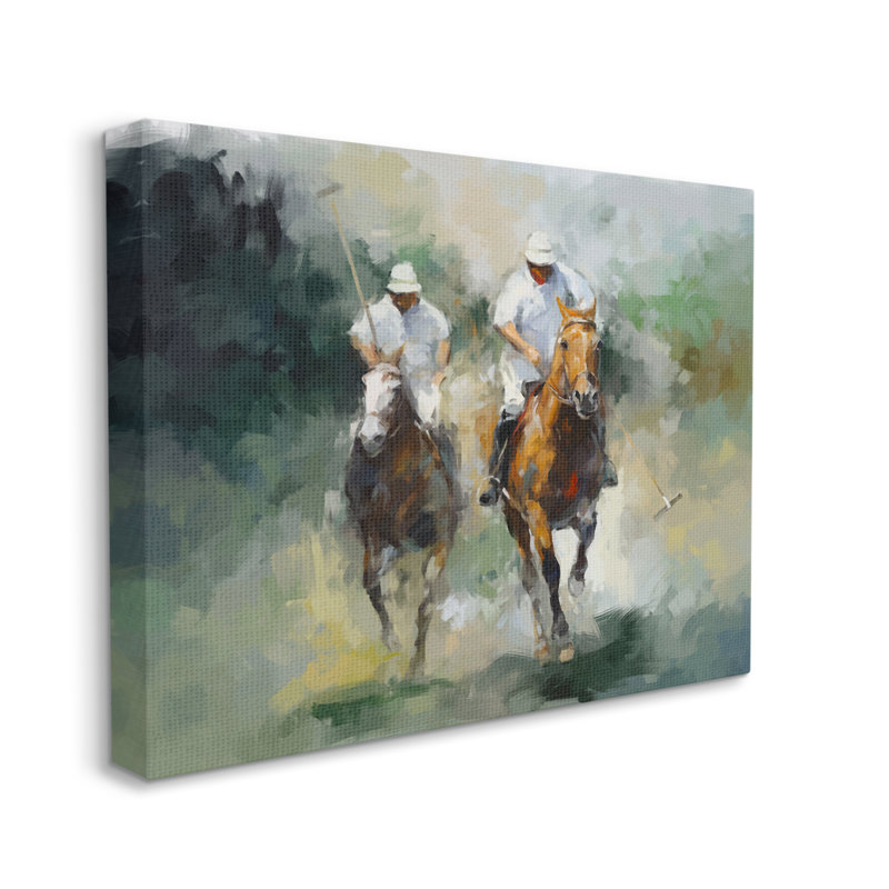 Gray Framed Polo Players on Horses Giclee Art Print