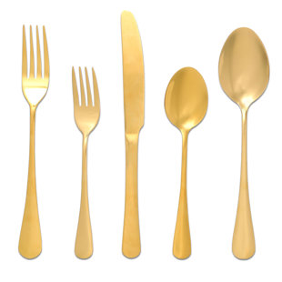 Sophisticate Collection White/Gold Flatware Set 40 Count - Settings for 8 - Posh Setting