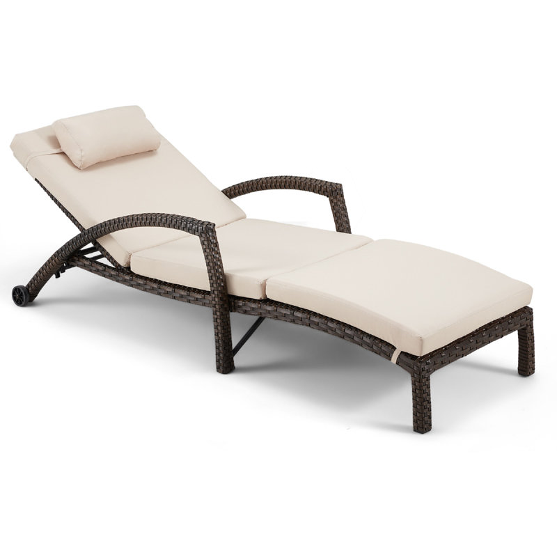 Miluse Outdoor Wicker Chaise Lounge , Cushion Included, Khaki/Brown