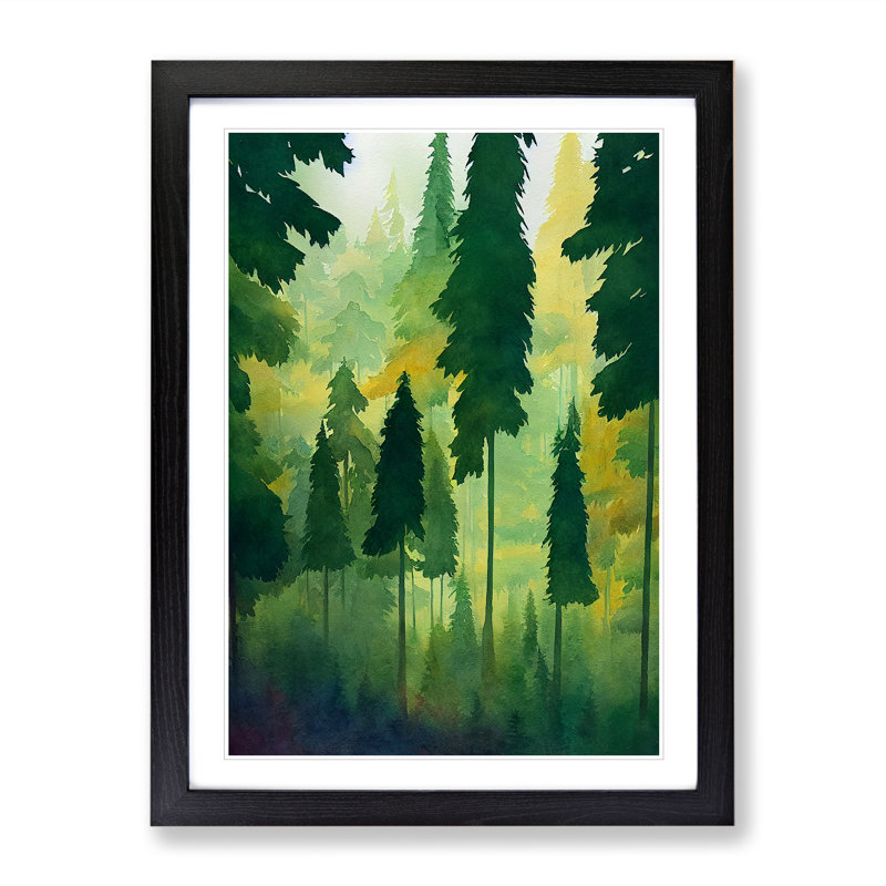 Pretty Pine Tree Forest - Single Picture Frame Painting, Black Framed, 64cm H x 46cm W x 2cm D