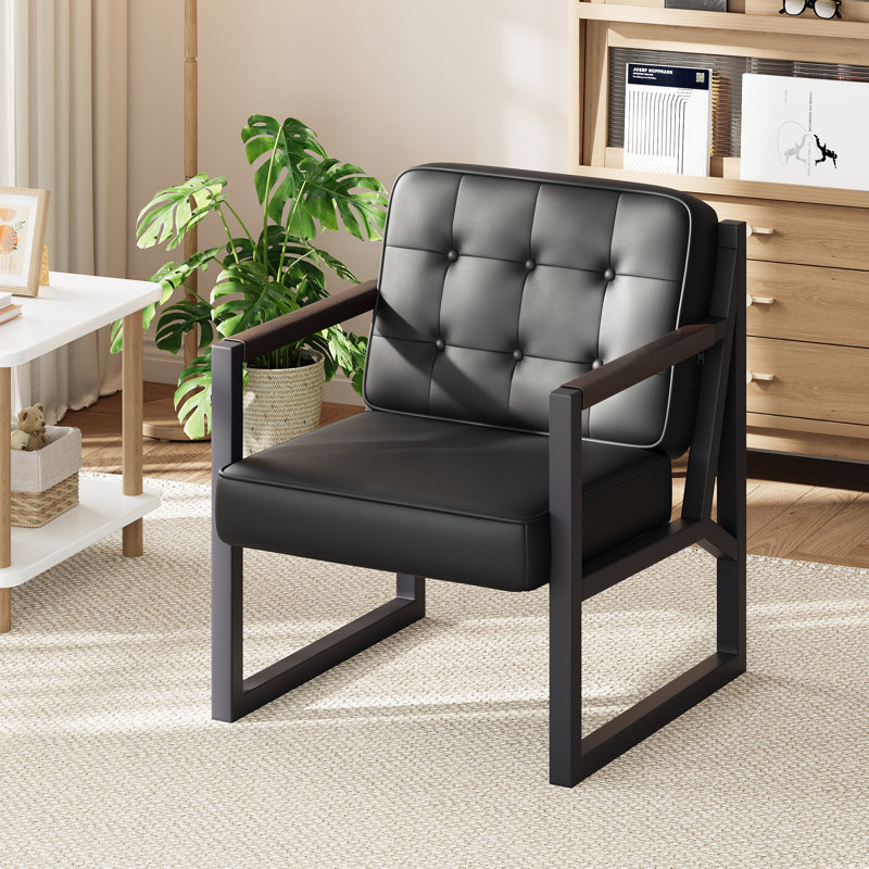 Chaise d'appoint moderne en similicuir avec dossier capitonné, Similicuir noir