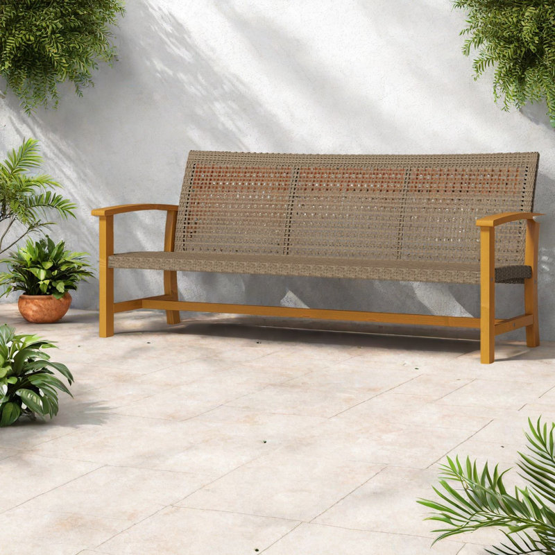 Canapés de patio avec siège, osier en acier et bois d'acacia 1000 lb, maison d'extérieur rustique