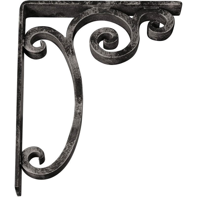 2"W x 10"D x 12"H Avery Wrought Iron Bracket, (Triple centre brace), Antiqued Warm Silver, Antiqued Warm Silver
