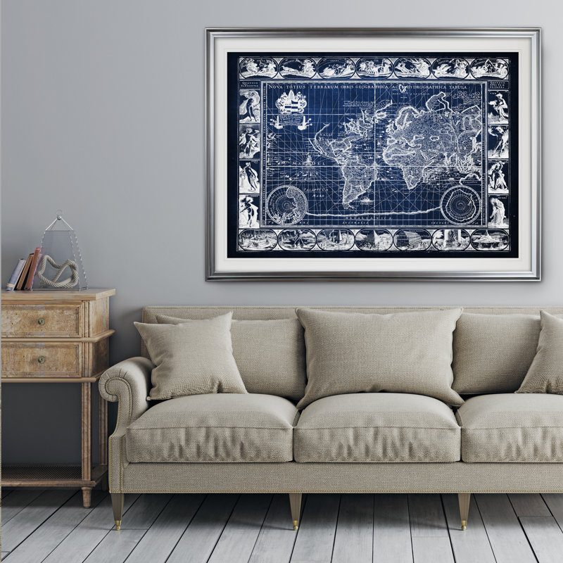 « rétro world map viii », impression, Argent, H 31 po x l 43 po x P 1,5 po