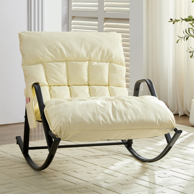 Chaise berçante inclinable réglable avec poche latérale beige, Beige