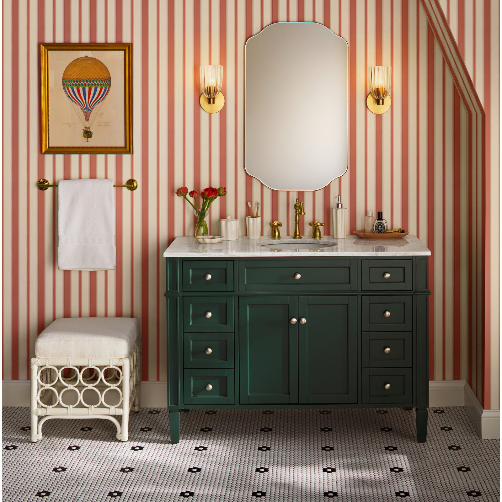 Cambridge Striped Wallpaper, Red/Sand