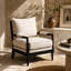 Fauteuil de détente rembourré en tissu avec structure en bois d'hévéa massif, coussin en mousse haute résilience, fauteuil d'appoint moderne pour salon et chambre