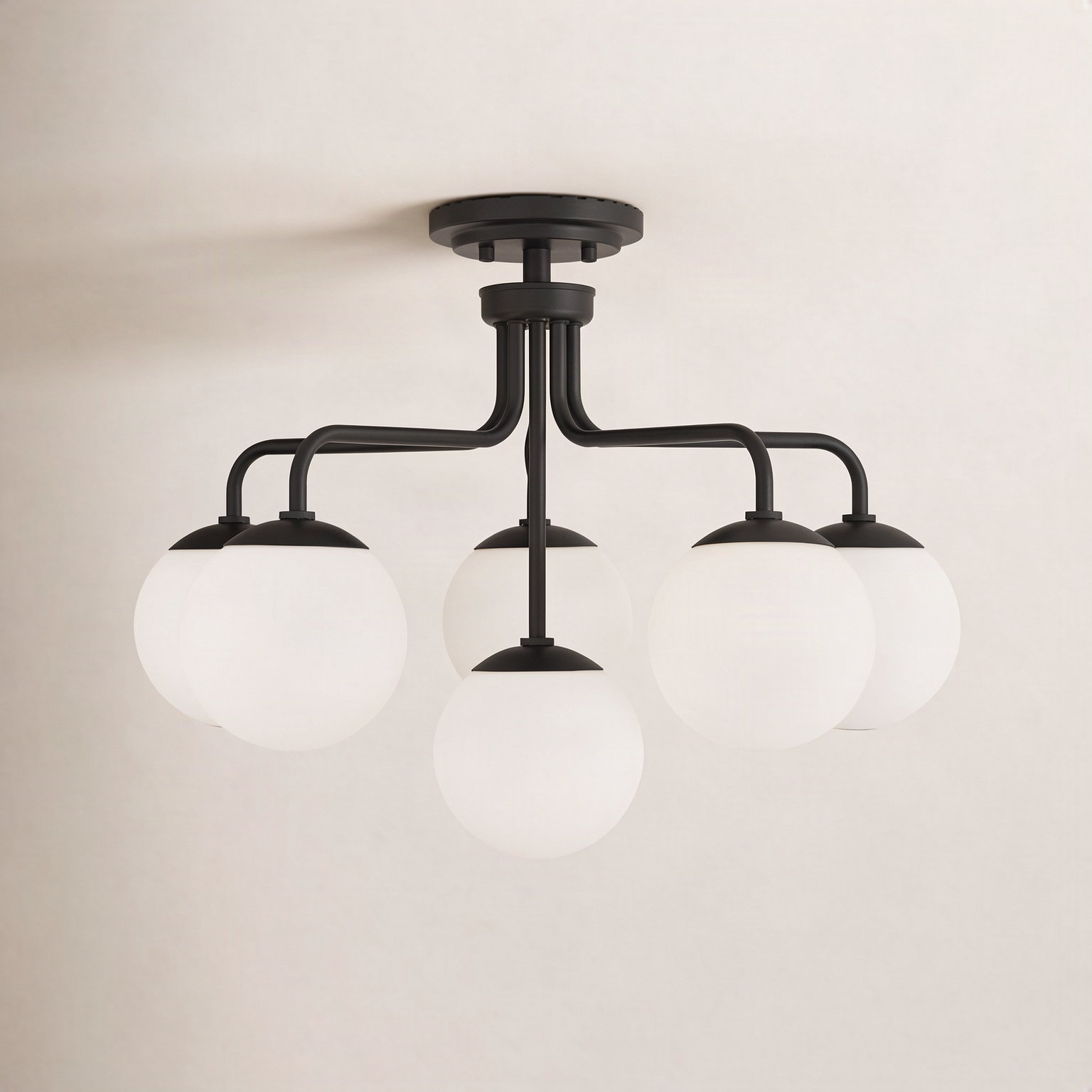 Chemise 6-Light Semi Flush Mount, White, Black