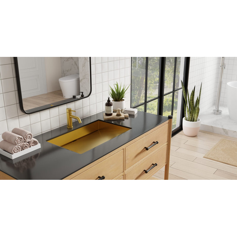 Badeloft 23.6" x 16.5" Stainless Steel Undermount Bathroom Sink ES-UB-04-L-BG in Brushed Gold, Brushed Gold