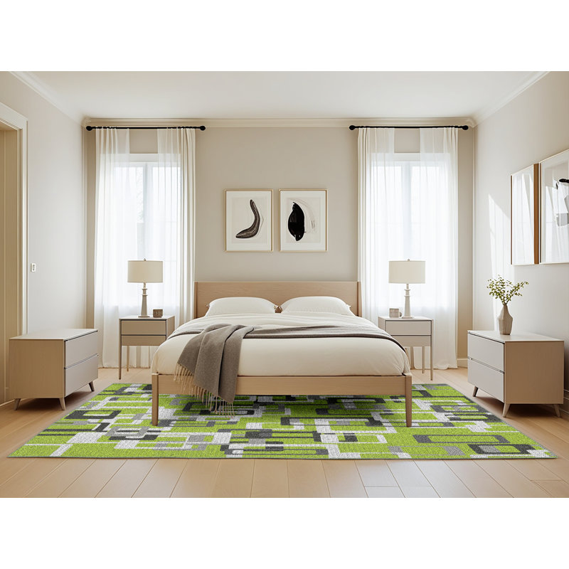 Wool Geometric Indoor Rug, Rectangle 5' x 8'