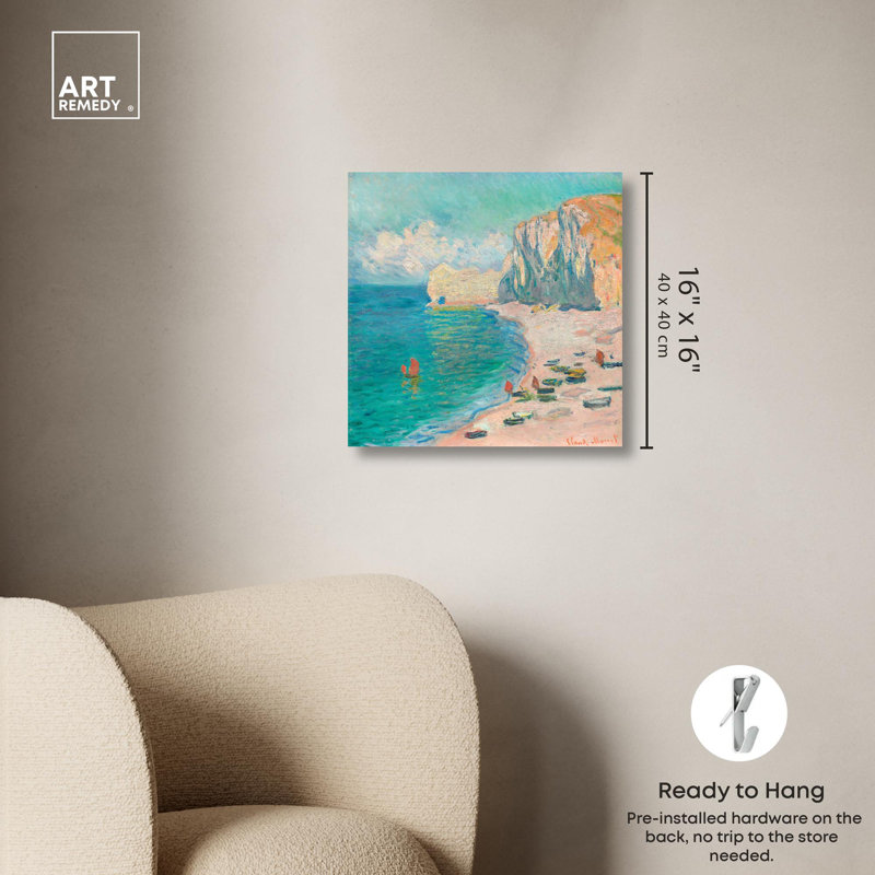 «The Beach» par Monet, art mural paysage côtier par Art Remedy, Toile tendue, H 16 po x l 16 po