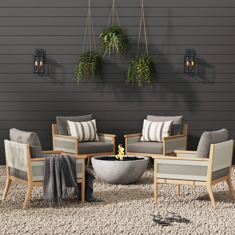 Acacia Wood Patio Chair With Rope Accent, Gray