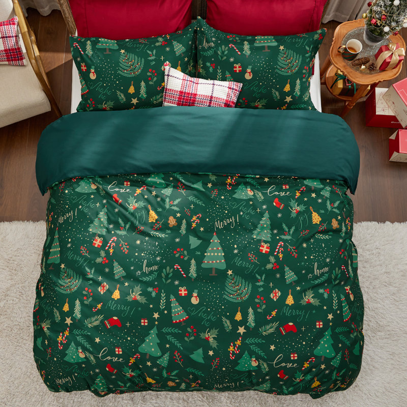 Housse de couette Litsure de Noël pour lit simple - Collection de literie de Noël pour enfants avec un motif festif, comprend 1 housse de couette et 1 taie décorative (simple, motif cadeau)
