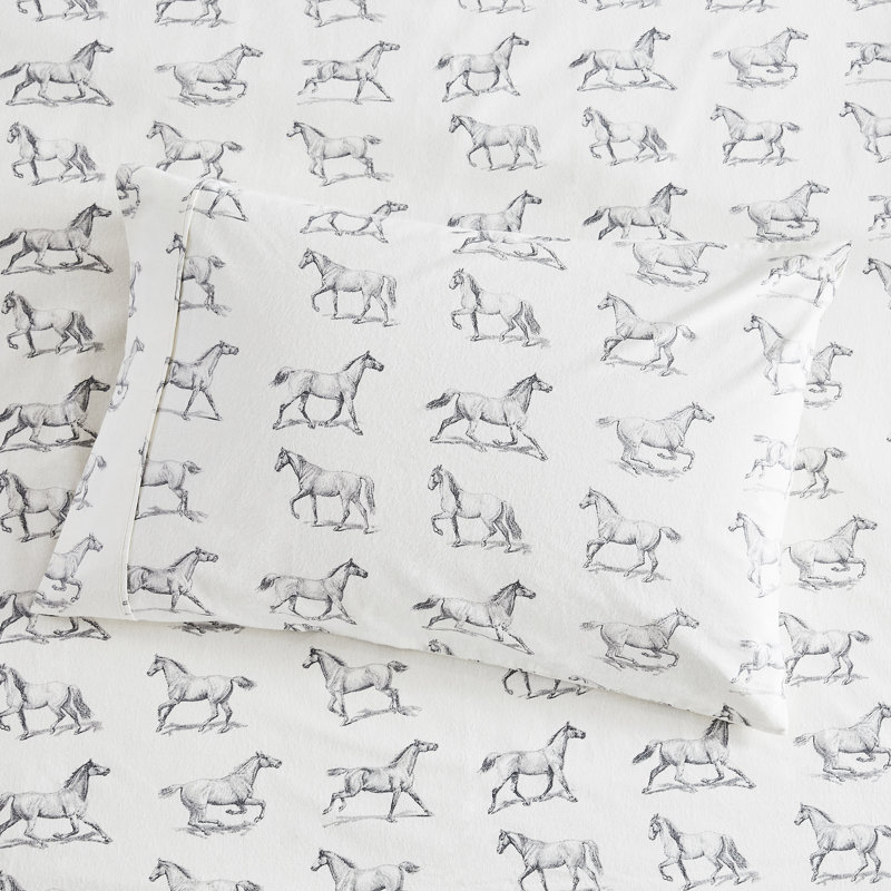 HORSE FLANNEL SHEET SET, Queen Sheet Set with 4 Pillowcases
