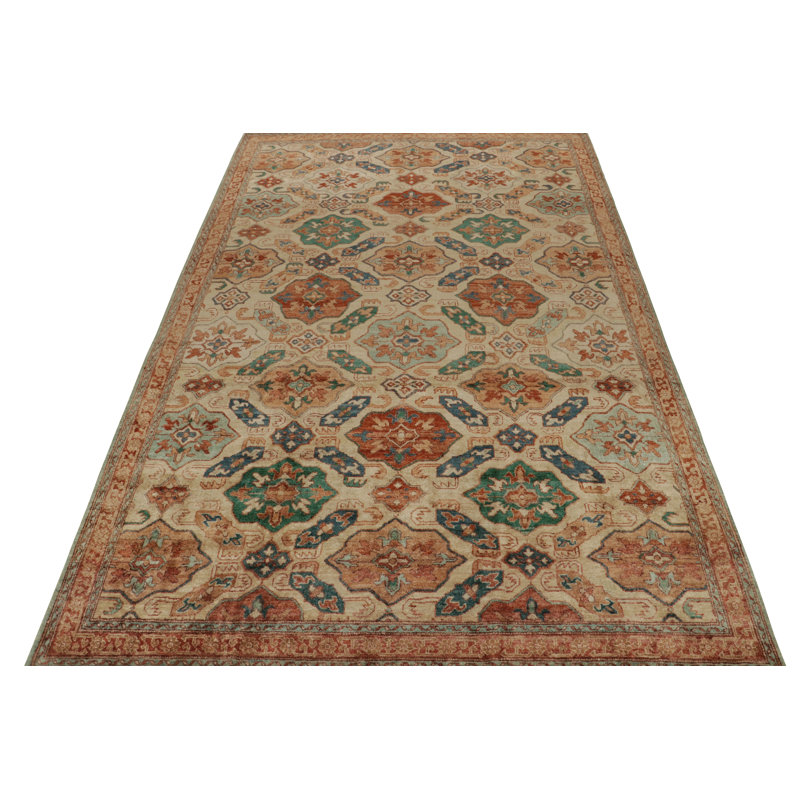 Distressed Homage Hand Knotted Silk Geometric Area Rug, Rectangle 12' x 18'