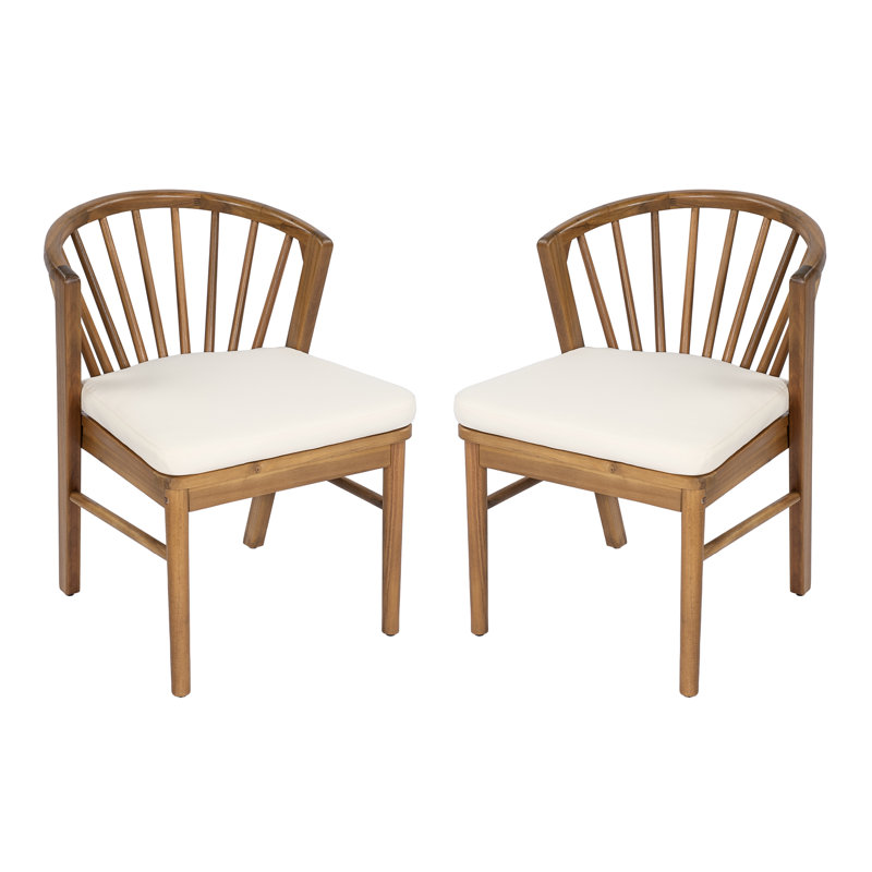 Ensemble de 2 chaises de salle à manger d'extérieur en bois d'acacia avec finition en teck et coussins
