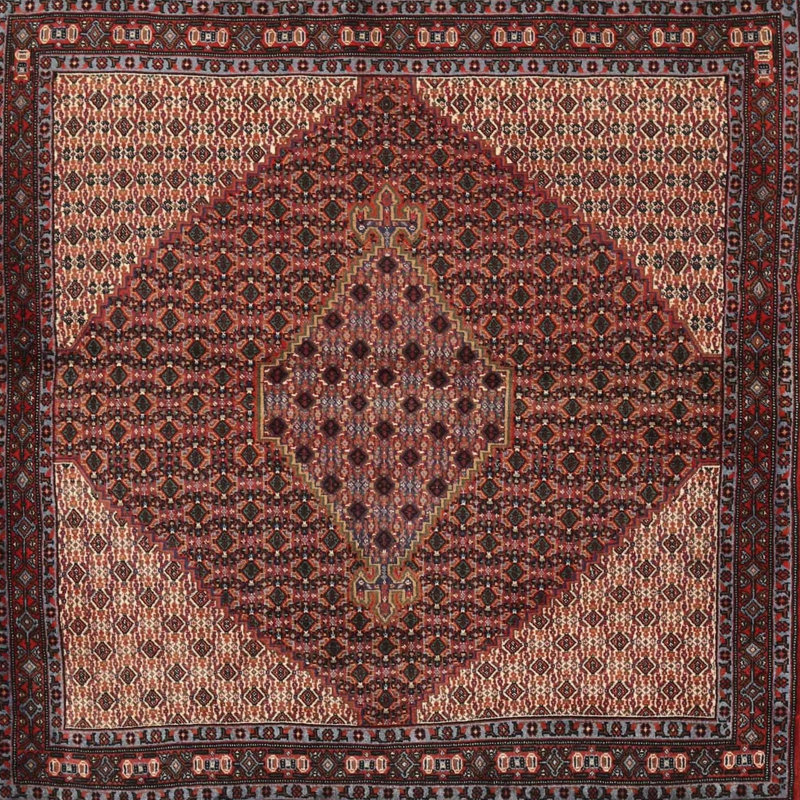 Tapis traditionnel rouge / beige / brun, Carré 3 pi
