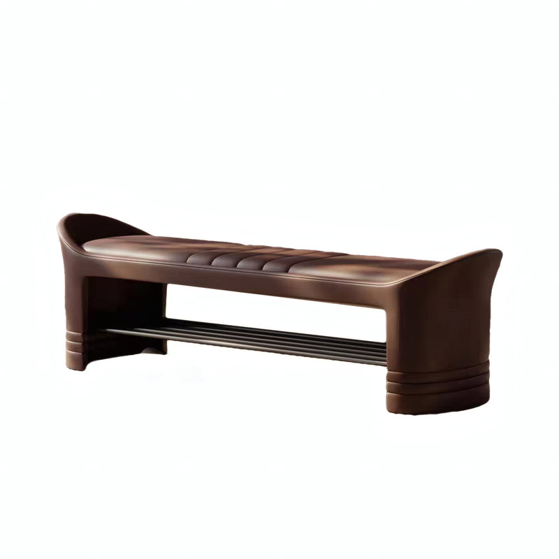 Banc de rangement contemporain pour chaussures en cuir massif, Brun