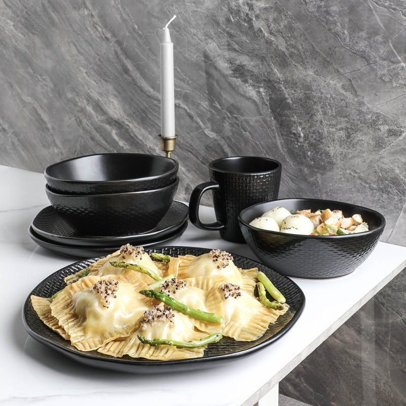 Stone Lain Abigail 16-Piece Dinnerware Set Stoneware, Black