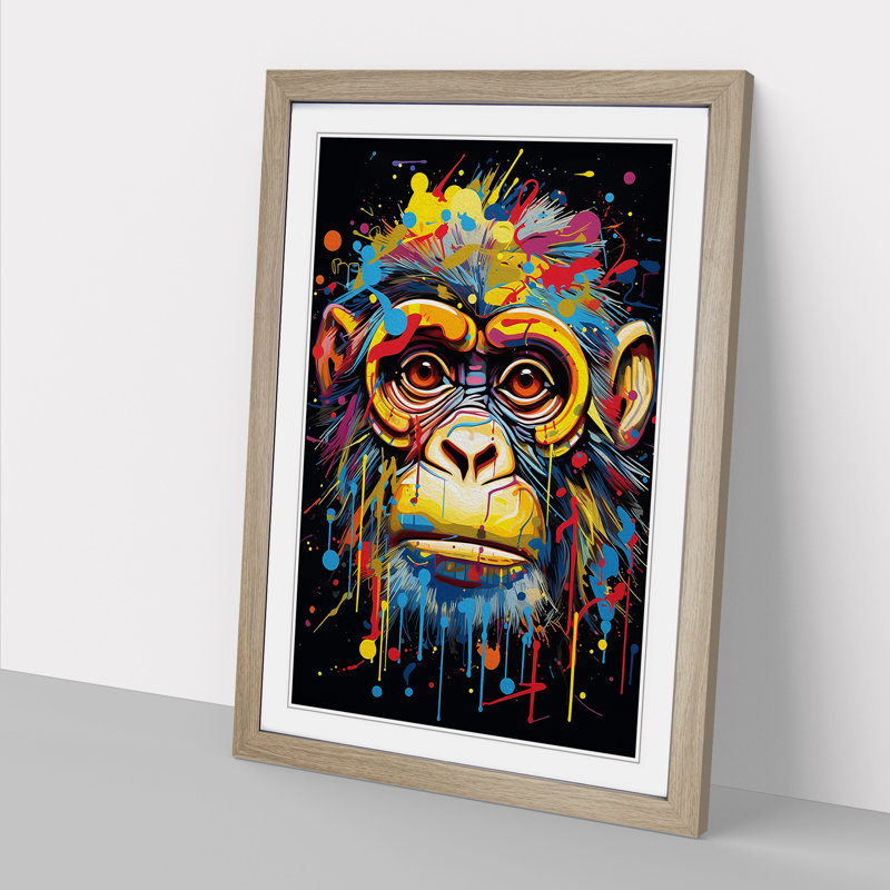 Monkey Abstract - Single Picture Frame Print on Wood, Oak , 34cm H x 25cm W x 2cm D
