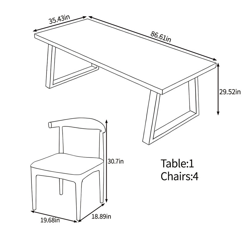 Ensemble de table entièrement en bois massif, H 29,92 po x L 86,61 po x l 35,43 po