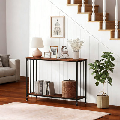 Console Table, Sofa Tables Narrow Entryway Table with Glass Shelf and Metal Frame