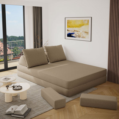 Canapé modulaire multifonctionnel et canapé-lit - Canapé rembourré en chenille avec dossiers triangulaires amovibles, siège profond, livraison compressée