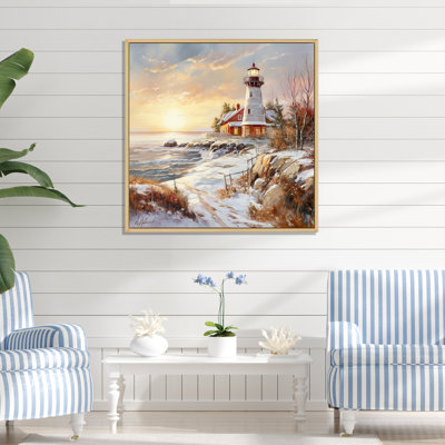 «Coastal Light House Charm in Winter I», reproduction sur toile