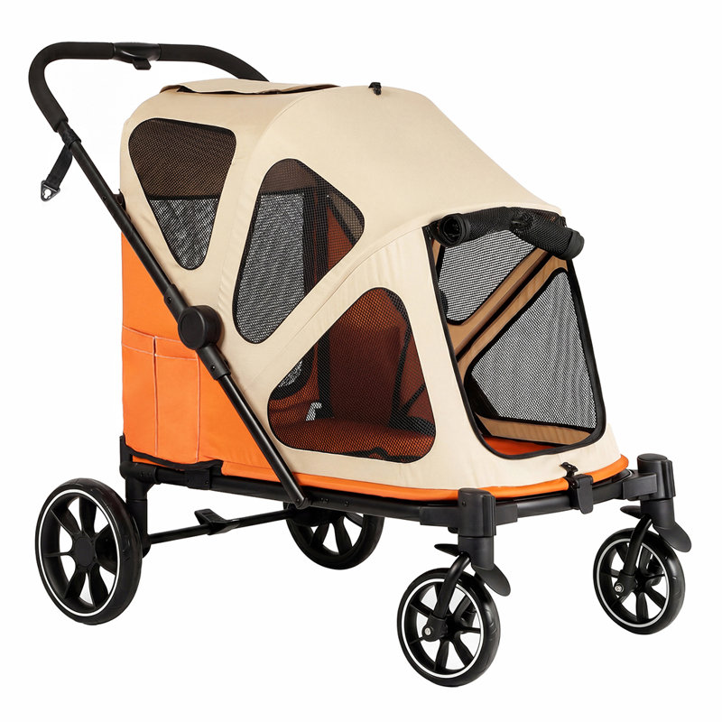 Skylos Dog Pram Stroller Foldable Pet Pushchair with Brake Suspension Orange