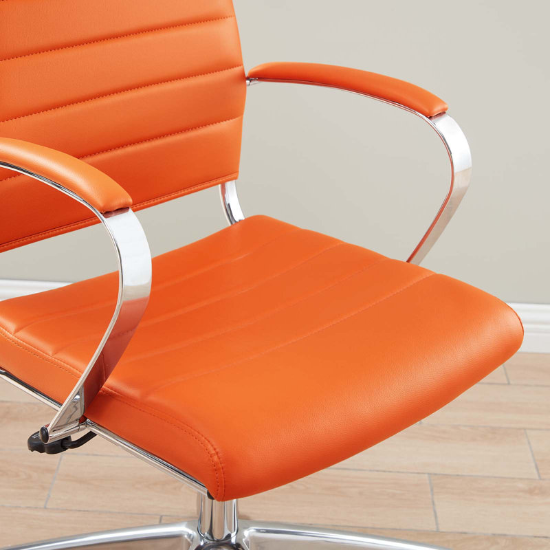 Fauteuil de direction noir à haut dossier nervuré en vinyle noir par Modway, Orange