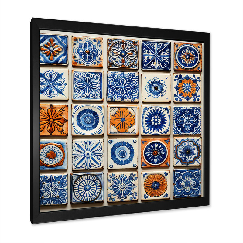 Boho Turkish Blue Tiles 1 - Boho Tiles, art mural, Noir, H 30 po x l 30 po