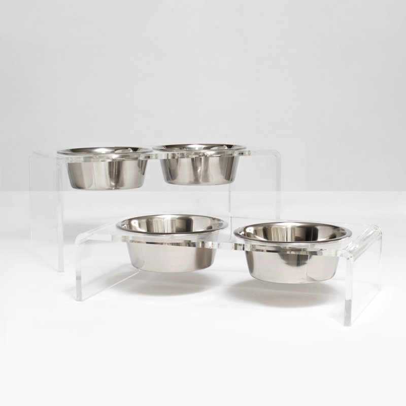 Clear Elevated Feeder with Silver Bowls, 1.5 cups
