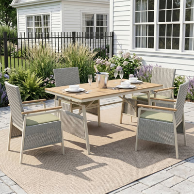 5-Pieces Patio Dining Sets, A 63"W Dining Table And 4 Wicker Design With Aluminum Alloy Legs Dining Chairs For Outdoor Indoor