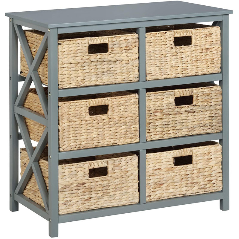 Armoire de rangement en bois massif à six tiroirs Moise, Gris