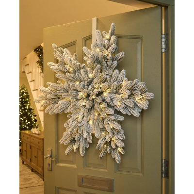 Snow Flocked Snowflake Pre-Lit Wreath, 80cm