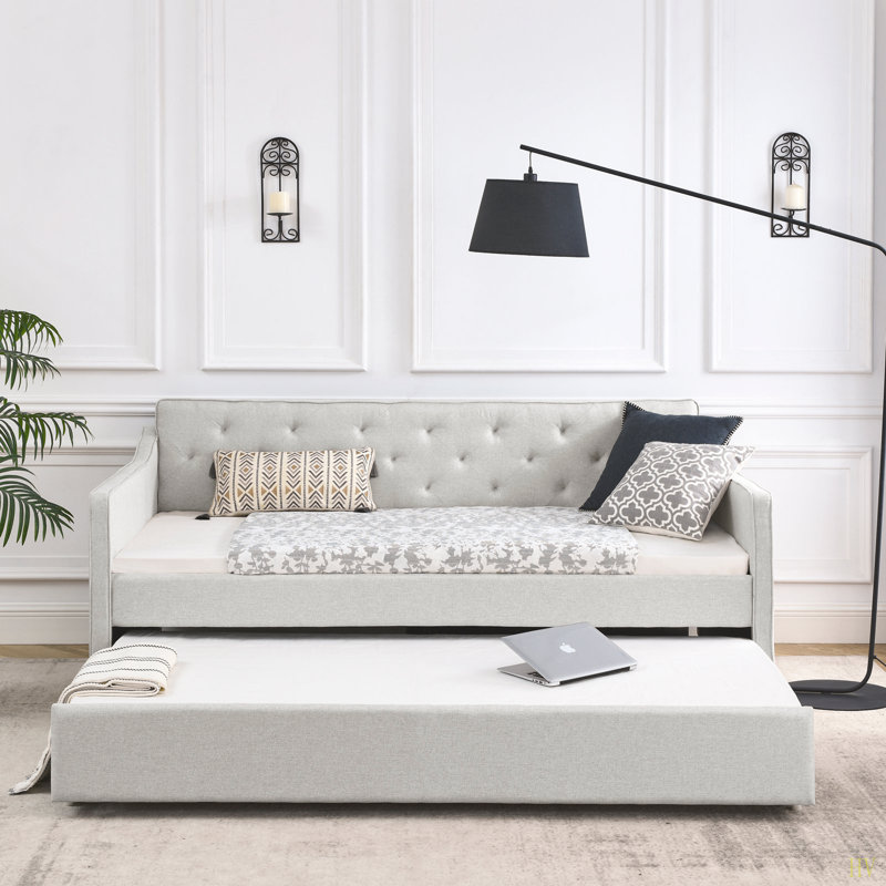 Lit de jour simple avec canapé-lit capitonné de taille simple avec accoudoirs ondulés (80,5 po x 44,5 po x 33,5 po)