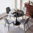 5-Piece Mid-Century Modern Round Dining Set with Pedestal Table and Faux Leather Chairs-806631375