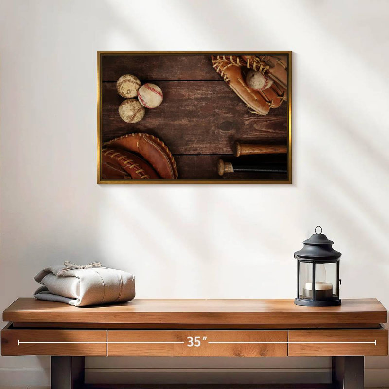 Baseball rétro, 19 po x 13 po, Cadre flottant doré