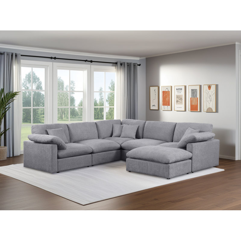 Modular Sectional Sofa, Oversized Cloud Couch With Deep Seats, Soft Fabric Cushions, Gray Fabric, 30" H x 108" W x 108" D 
